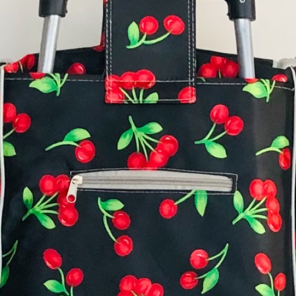 Large Rolling Shopping Tote Bag on Wheels Cherry Theme - Picture 7 of 14